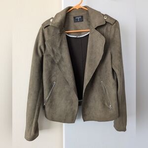 Olive Green Faux Suede Tahari Bomber